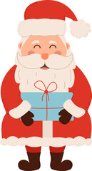 Cute Santa with gifts in his hands. Christmas Santa Claus character isolated on white background. Perfect for greeting cards, invitations, flyers.
