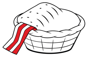 Wicker Basket With Red Stripes And White Background