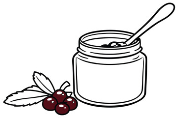 Blackberry Jam in Jar with Spoon and Berries