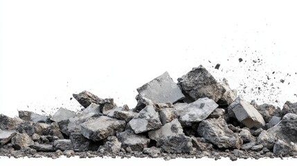 Multiple piles of crushed stone against clean wite background