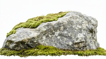 Green moss on stone, isolated on white background
