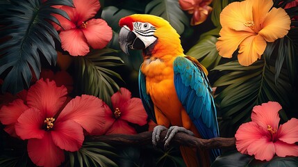 Obraz premium Discover paradise with a pair of vibrant macaws