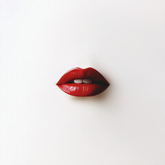 Obraz premium Minimalist Red Lips Close-Up on White Background, Emphasizing Bold Color and Elegant Aesthetic for Beauty and Fashion Themes