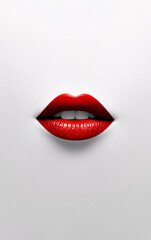 Obraz premium Minimalist Red Lips Close-Up on White Background, Emphasizing Bold Color and Elegant Aesthetic for Beauty and Fashion Themes