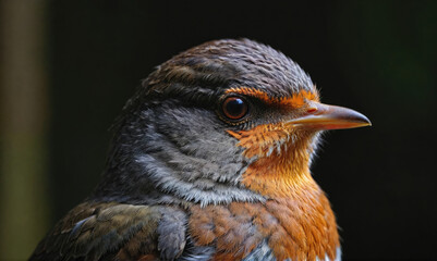 Fototapeta premium A close-up of a small bird with gray and orange feathers, looking to the right