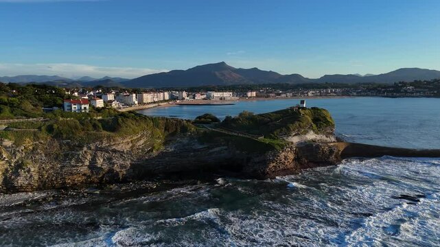 Sainte-Barbe chapel with the Donibane Lohizune-Saint Jean de Luz bay at the Basque Country.