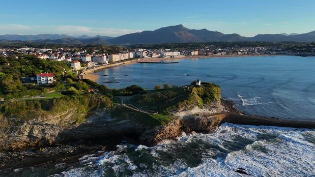 Sainte-Barbe chapel with the Donibane Lohizune-Saint Jean de Luz bay at the Basque Country.