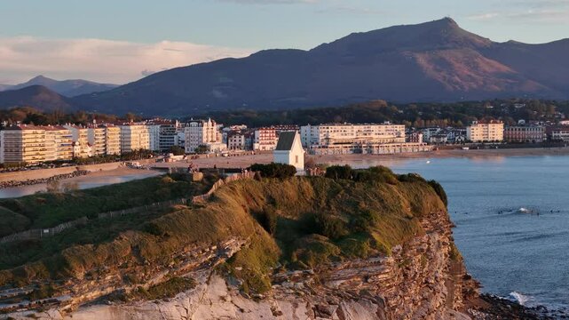 Sainte-Barbe chapel with the Donibane Lohizune-Saint Jean de Luz bay at the Basque Country.