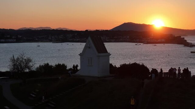 Sainte-Barbe chapel with the Donibane Lohizune-Saint Jean de Luz bay at the Basque Country.