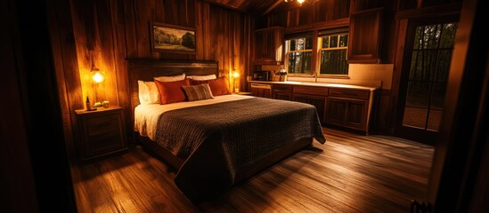Charming private farmhouse bedroom featuring a cozy kitchen corner perfect for editorial content
