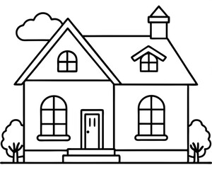 Home Coloring Page on White Background