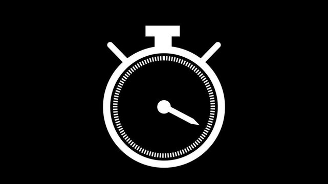 Stopwatch animation icon moving arrow . Stopwatch Loop Realtime on black background.