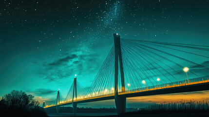 Obraz premium A stunning cable-stayed bridge silhouette against a starry night sky, evoking inspiration and wonder