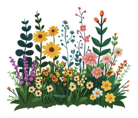 PNG Colorful array of wildflowers in a sunny garden