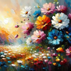 modern colorful wild flowers 
, oil painting