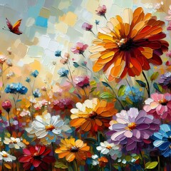 modern colorful wild flowers 
, oil painting