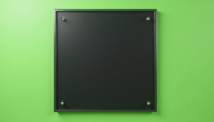Fototapeta premium Simple black framed board on a bright green wall with copy space for text