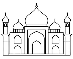 Islamic Mosque Coloring Page on White Background