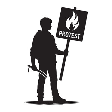 recommend clip art: Figure holding a protest sign  silhouette vector art black color design and solid white background 