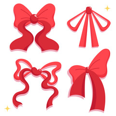Set of different vector red bows in flat style