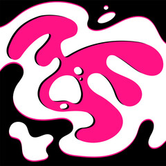 Abstract black and pink illustration with different liquid and bubbles