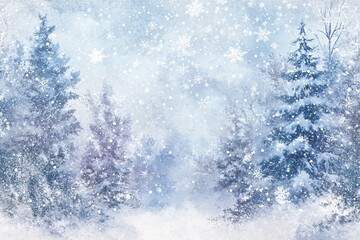 A snowy winter forest, ideal background for holiday cards and invitation text