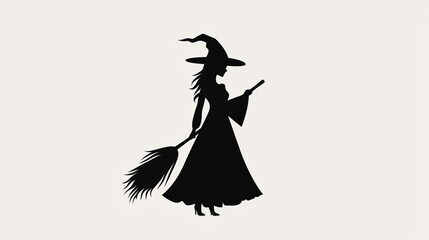 Fototapeta premium Cartoon character of witch with a broom. Halloween decoration elements.