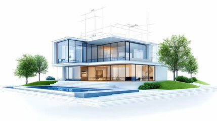 Obraz premium Modern house, luxury home, glass architecture, swimming pool, contemporary design