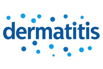 Dermatitis concept with blue dots on white background reflecting skin condition