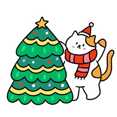  Christmas holiday cute cat character Artwork