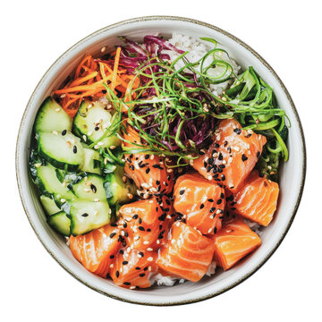 PNG Fresh salmon poke bowl with colorful vegetables