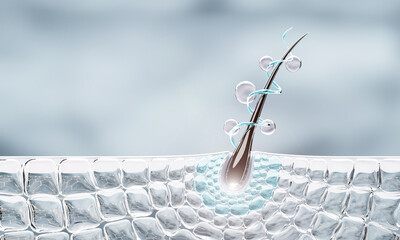 Nourish hair of shampoo or serum. Repair damaged hair. 3d rendering.	
