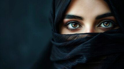 Naklejka premium Beautiful eyed young woman wearing black hijab.