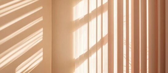 Closed vertical blinds in muted tones casting shadows against a serene window backdrop interior design accent