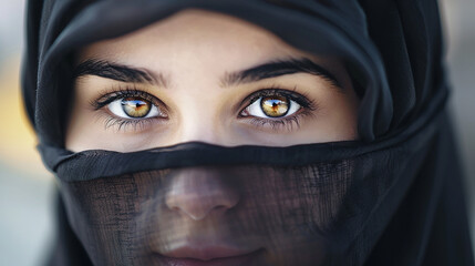 Fototapeta premium Beautiful eyed young woman wearing black hijab.