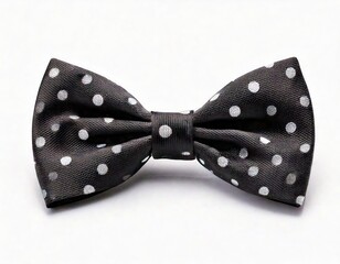 Black polka dot bow tie, stylish accessory on white isolate background.