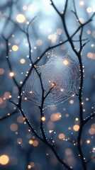 A close-up of a spider web adorned with glistening dew drops, intricately woven and shimmering in the light, creates a delicate, captivating scene, perfect for a phone wallpaper.