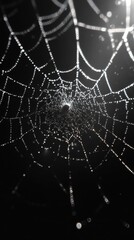 A close-up of a spider web adorned with glistening dew drops, intricately woven and shimmering in the light, creates a delicate, captivating scene, perfect for a phone wallpaper.