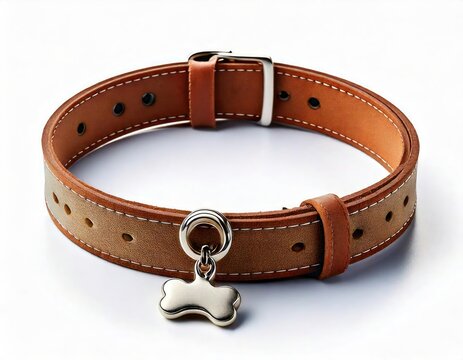 Dog collar with bone charm on a white isolated background.