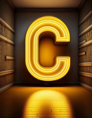 Yellow light letter C decoration in library corridor