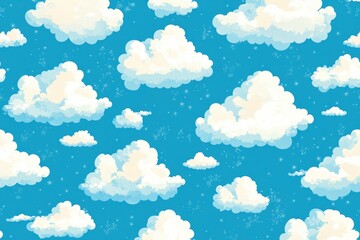 Fototapeta premium Whimsical Sky Pattern with Cartoon Clouds and Rainbow Background