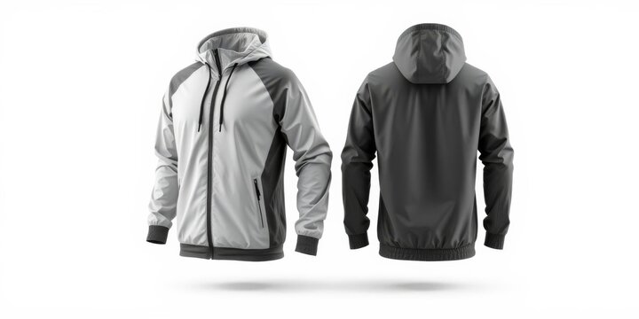 3D render of a sleek and modern windrunner jacket mockup, perfect for showcasing designs, casual, garment