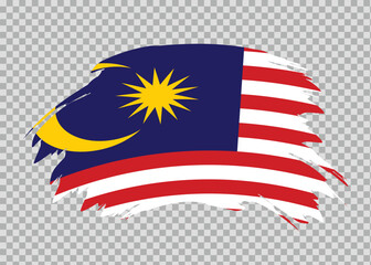 Flag of Malaysia with distressed paint stroke brush effect on isolated background