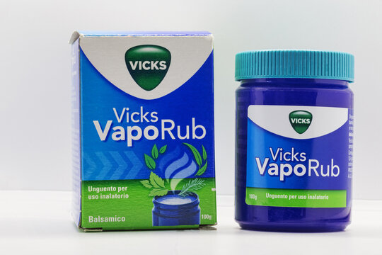 Famous balsamic ointment for inhalation Vicks Vaporub used and known since 1918 to combat the Spanish flu today used as an antiseptic expectorant and decongestant ,Rome, Italy - November 13, 2024