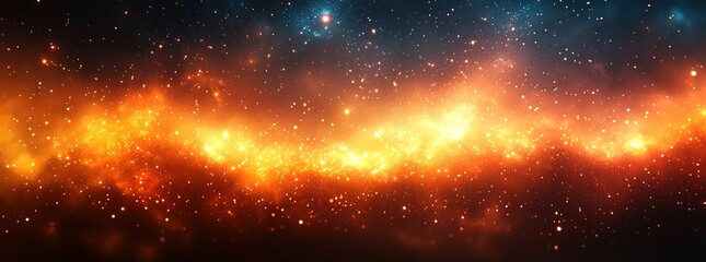 Fototapeta premium A vibrant nebula glows in the night sky, with bright orange and yellow colors dominating the scene.