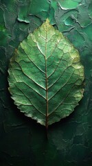 A close-up of a green leaf highlights its intricate veins and rich texture, showcasing the vibrant shades of green, perfect for a phone wallpaper.