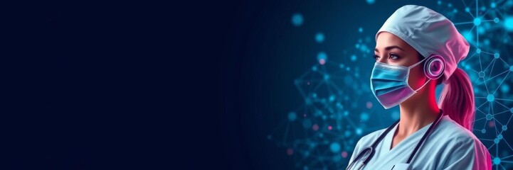 A colorful and vibrant design featuring medical symbols and vibrant colors to celebrate National Nurses Week, with a modern and generative AI twist, healthcare, generative