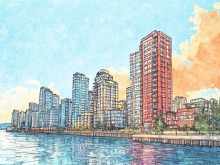 Hand_drawn_illustration._Color_panorama_of_the_Vancouver_City_Cityline_2