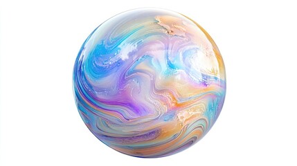 Obraz premium iridescent soap bubble, floating single bubble, hyper-realistic 3D rendering, shimmering pastel hues, isolated on white background