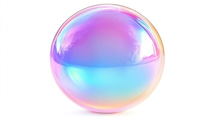 single soap bubble with soft rainbow reflection, iridescent color shifts, hyper-detailed, isolated on white background 